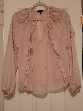 Express Pale Pink/Blush Ruffle Swiss Dot Blouse S